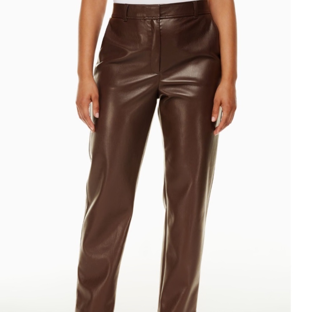 NWT Aritzia Babaton Command Pant Mid-rise Brown Vegan Leather pants Size 4